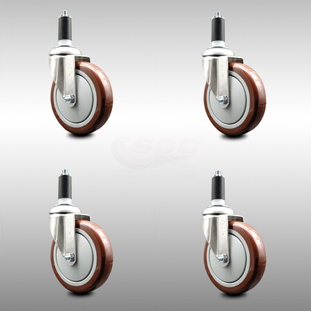 Service Caster 5 Inch 316SS Maroon Polyurethane Swivel 1-1/4 Inch Expanding Stem Caster Set SCC SCC-SS316EX20S514-PPUB-MRN-114-4